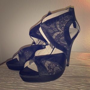 Deb Black Lace Stiletto Booties Size 10